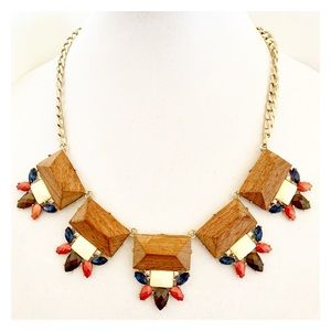 Rhinestones | Chunky Wood Tiles Necklace on Chain